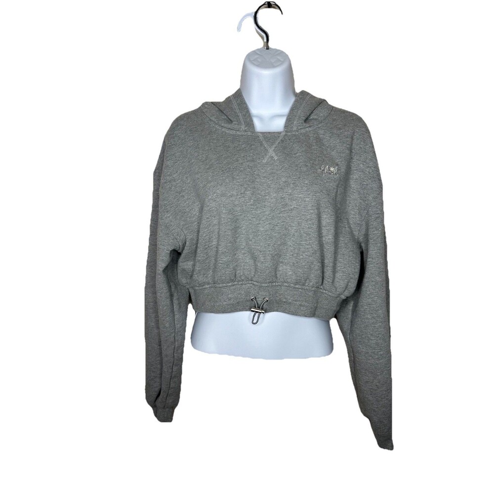 For Love & Lemons Josie Heather Gray Cropped Pullover Hoodie Sweatshirt M
